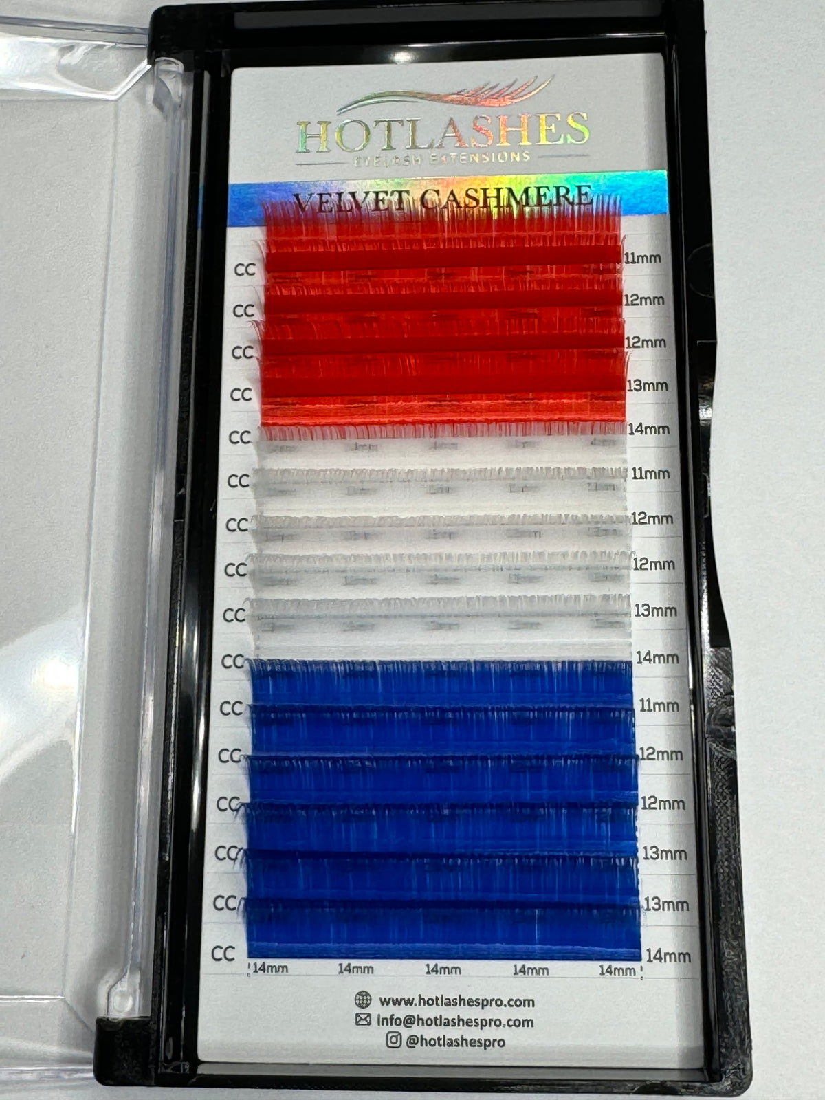 Eyelash Extensions: 0.05 Color Swirl Line. RED WHITE BLUE